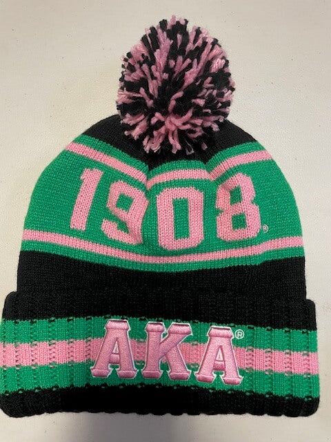 Pom Pom Beanie - Alpha Kappa Alpha - M3Greek®