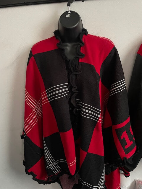 Delta Knit Ruffled Wrap  Poncho