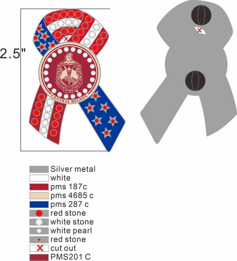 ALL NEW for 2024 Central Region Rhinestone and Pearl Ribbon Pin - Delta Sigma Theta