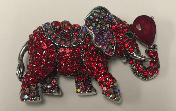 ELEPHANT BROOCH with RED  or BLACK STONES