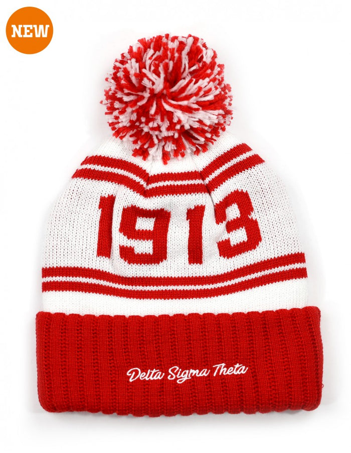 Delta Sigma Theta Beanie White, Red design with Rose  display picture 1