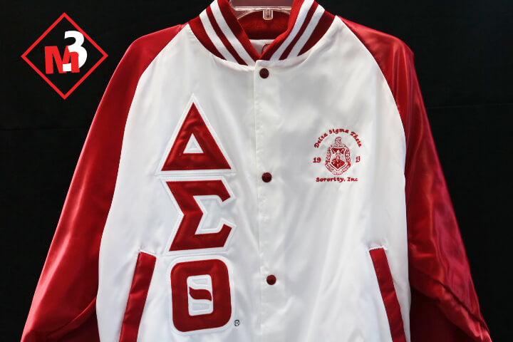 M3 Custom Color Block Satin Baseball Jacket - Delta Sigma Theta®️ -Greek_Paraphernalia - M3 Greek