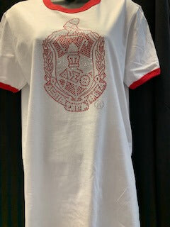 Rhinestone Crest Ringer Tee - Delta Sigma Theta®️ -Greek_Paraphernalia - M3 Greek