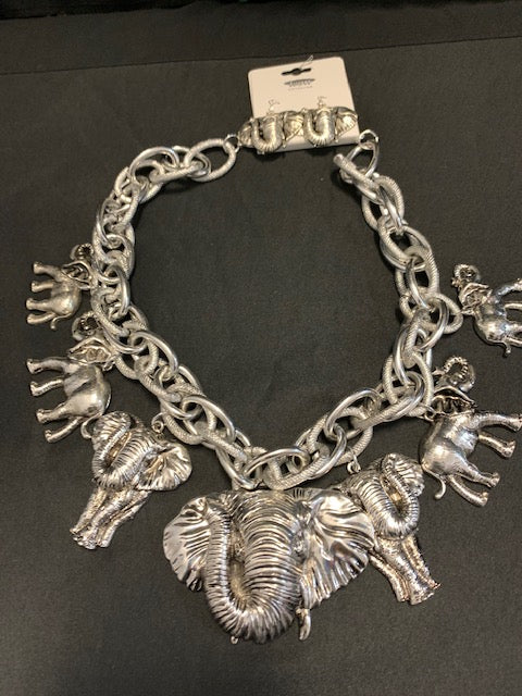 Tri Color/Silver Elephant Head Charm Necklace/Earring Set OR Bracelet
