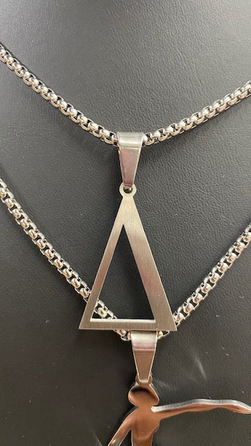 STAINLESS STEEL FORTUTUDE OR TRIANGLE PENDANT NECKLACE