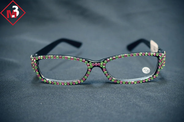 Rectangle Shape Pink and Green Bling Readers -Greek_Paraphernalia - M3 Greek