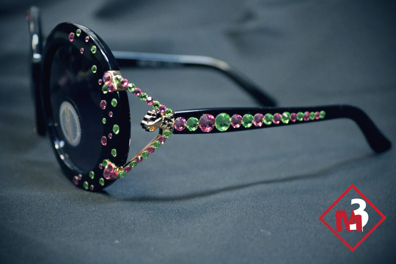 Pink/Green Round Crystal Sun Glasses -Greek_Paraphernalia - M3 Greek