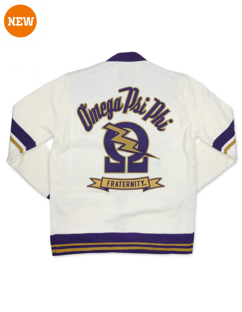Omega Psi Phi -White Two Color Fraternity Varsity Cardigan Sweater BBG