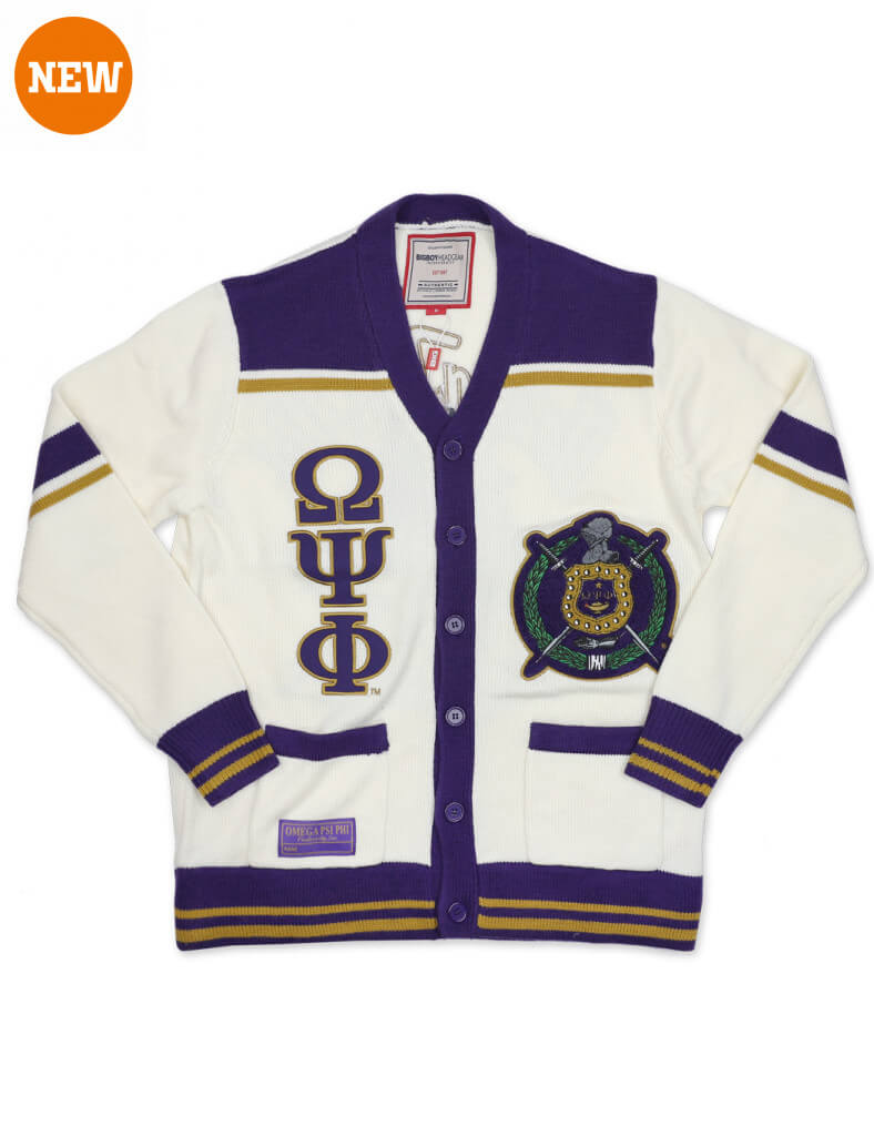 Omega Psi Phi -White Two Color Fraternity Varsity Cardigan Sweater BBG