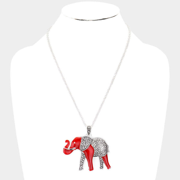 Red Enamel elephant Necklace or Earrings