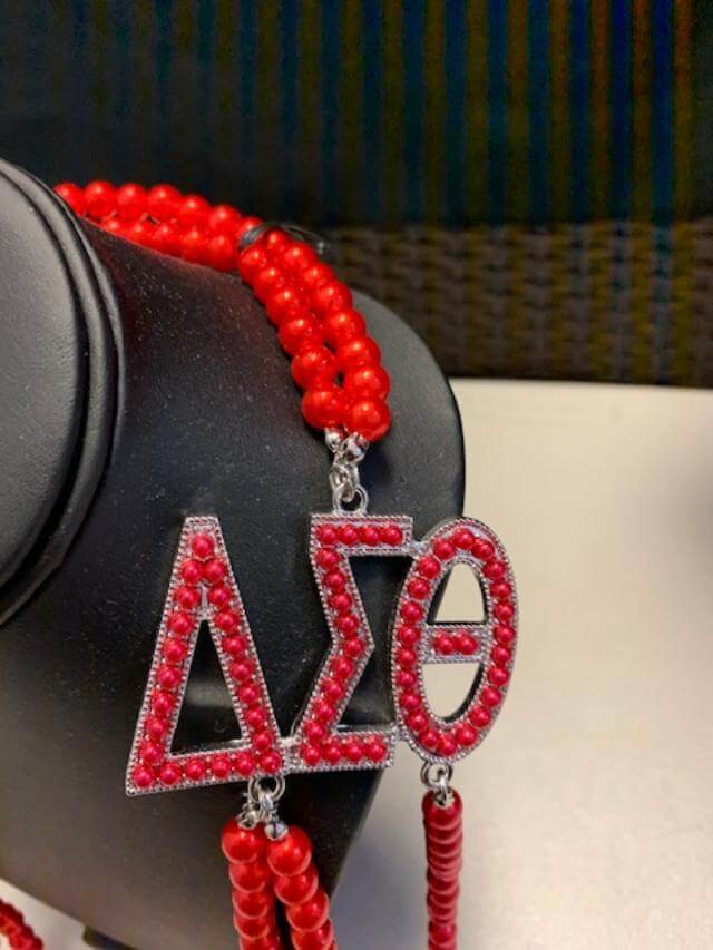 Red Pearl Greek Letter Necklace - Delta Sigma Theta®️ -Greek_Paraphernalia - M3 Greek