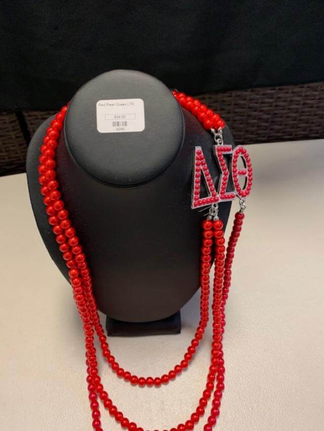 Red Pearl Greek Letter Necklace - Delta Sigma Theta®️ -Greek_Paraphernalia - M3 Greek