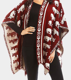 REVERSIBLE ELEPHANT PATTERNED SHAWL PONCHO -Greek_Paraphernalia - M3 Greek