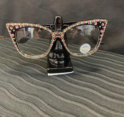 Pink/Green  Oval Cat Eye edge Crystal Glasses