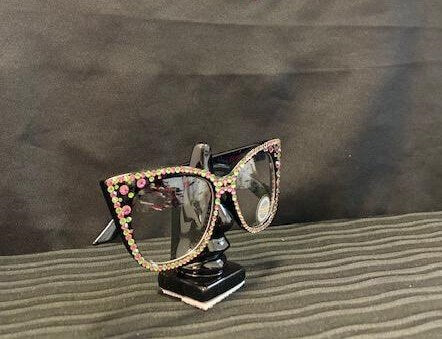 Pink/Green  Oval Cat Eye edge Crystal Glasses