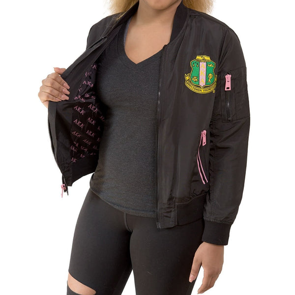 Satin Bomber Jacket with Greek Letter lining- Alpha Kappa Alpha