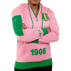 Pre-Decorated Quarter Zip Greek Letter Hoodie - Alpha Kappa Alpha®️ -Greek_Paraphernalia - M3 Greek