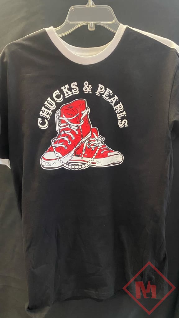 Chucks And Pearls Tee- Delta Sigma Theta® Small / Black Ringer Tee Shirts