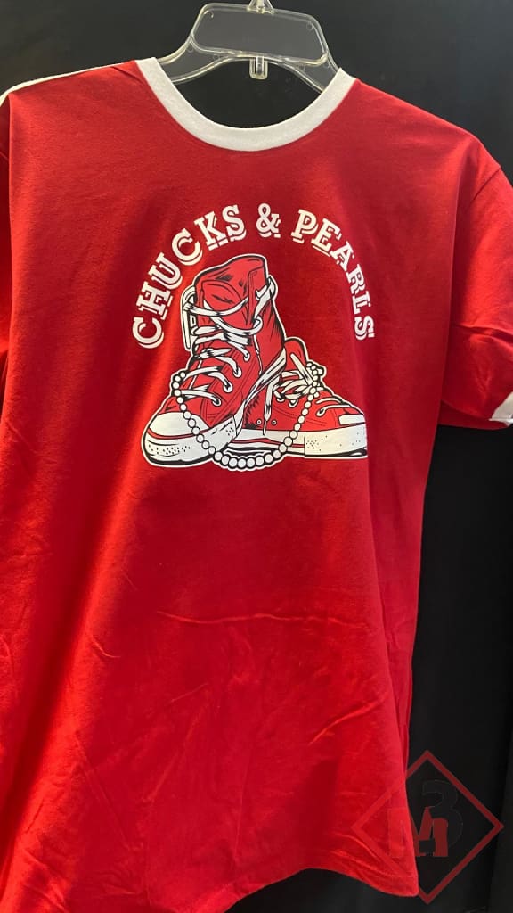 Chucks And Pearls Tee- Delta Sigma Theta® Small / Red Ringer Tee Shirts