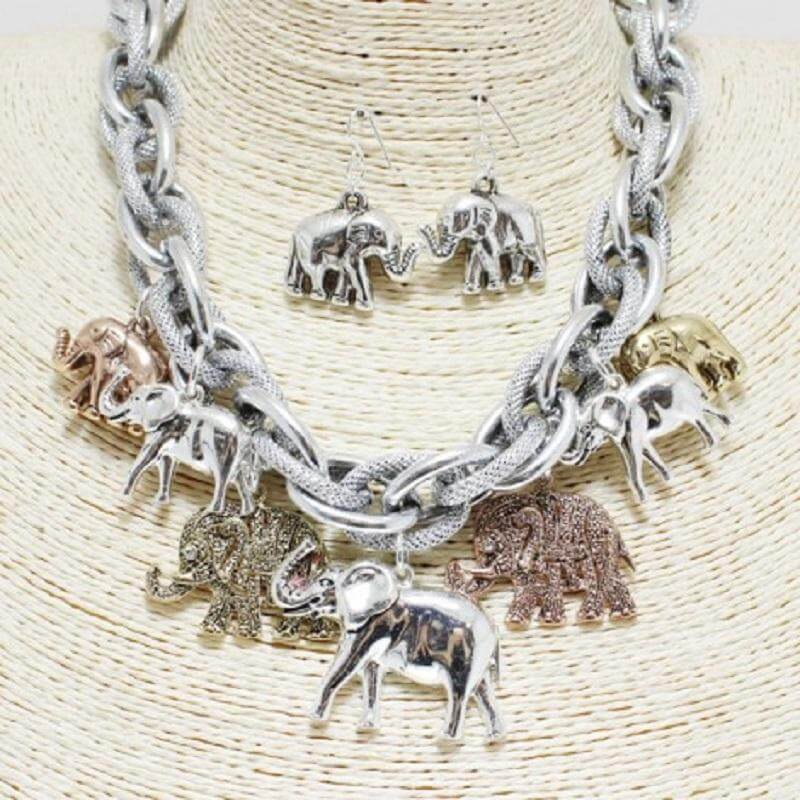 Silver/Gold Elephant Statement Necklace Set OR Bracelet -Greek_Paraphernalia - M3 Greek