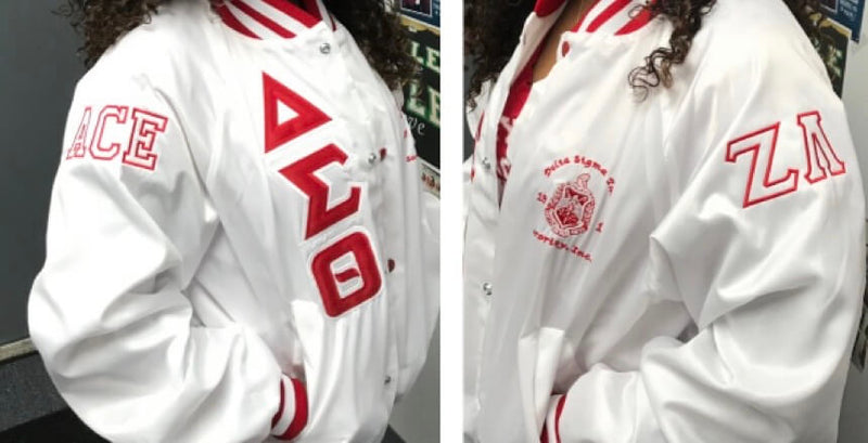 M3 Custom Color Block Satin Baseball Jacket - Delta Sigma Theta®️ -Greek_Paraphernalia - M3 Greek